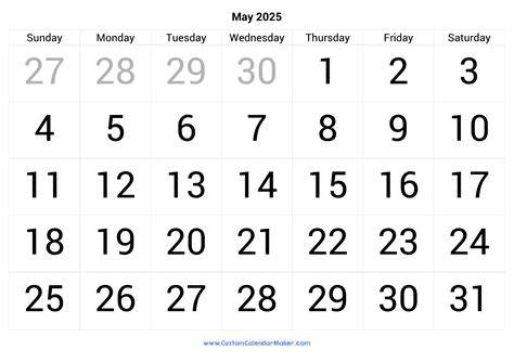 may 2025 calendar