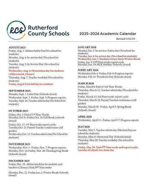 rutherford county schools calendar