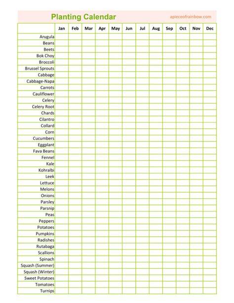 vegetable planting calendar