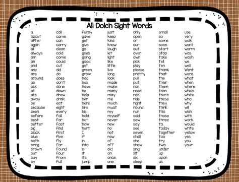 Dolch Word Lists Printable