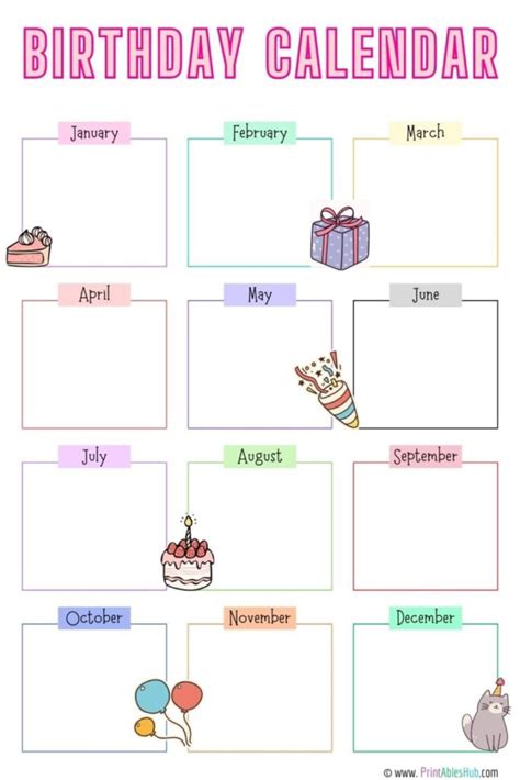 birthday calendar printable