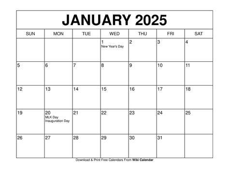 january 2025 calendar printable