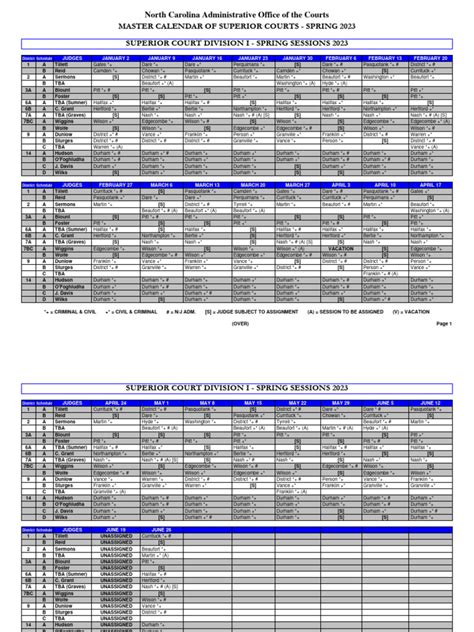 nc superior court calendar