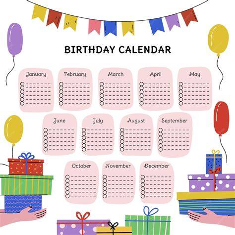 birthday calendar template