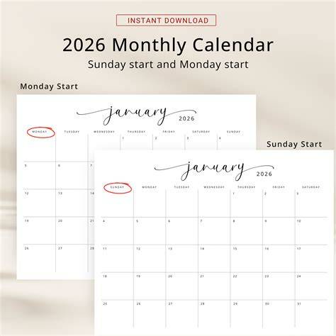 is us calendar start of monday