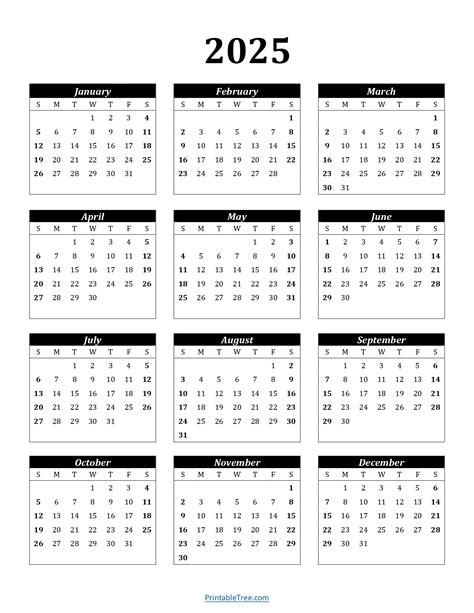 2025 one page calendar