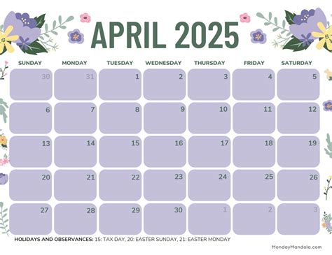 april 2025 calendar printable