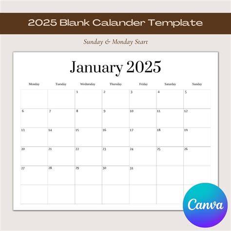 blank calendar pages 2025
