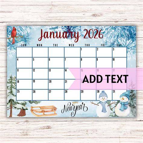 january themed calendar