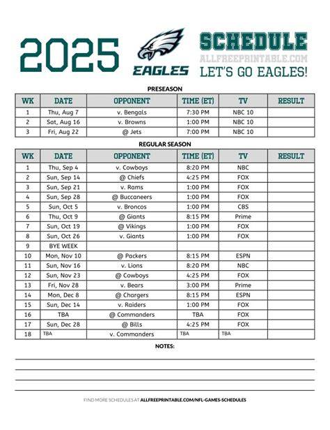 Eagles 2025 Schedule Printable