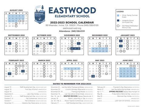 Eastwood Schools Calendar
