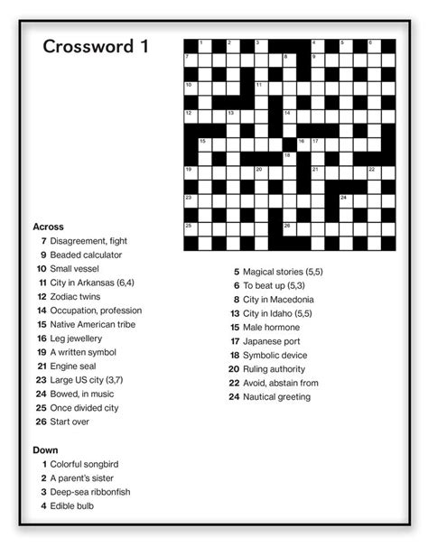 Easy Printable Crossword Puzzles With Answers