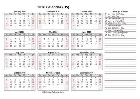 2026 calendar with holidays