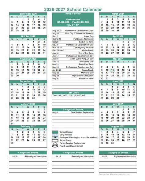 high school calendar