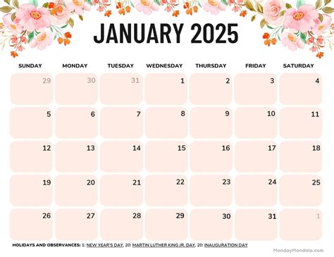 january 2025 calendar printable