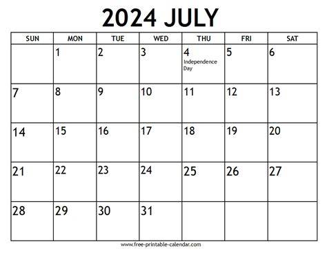 july 2024 calendar