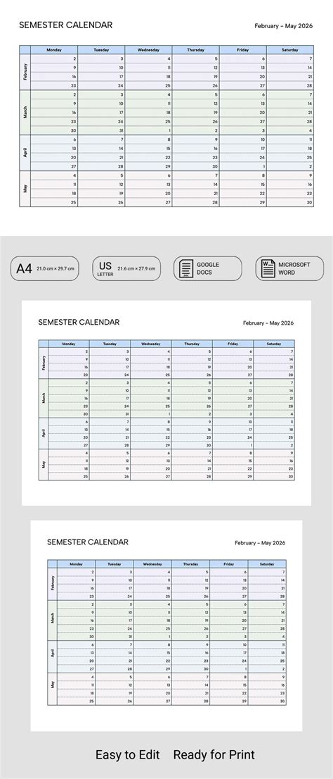 semester academic calendar