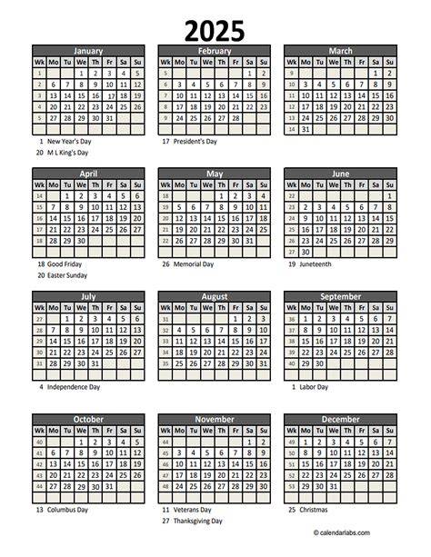 year calendar 2025 printable
