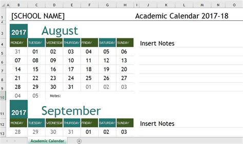 Excel Academy Calendar