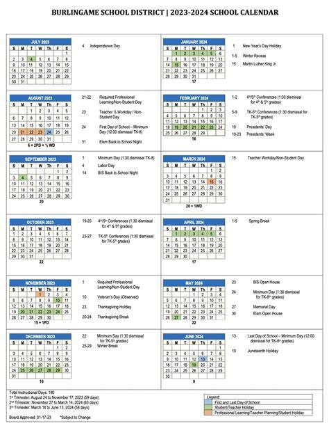 burlingame school district calendar