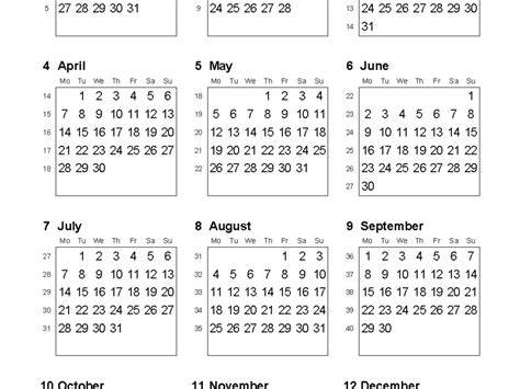calendar with numbered weeks