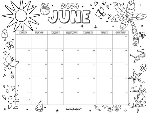 june calendar page printable