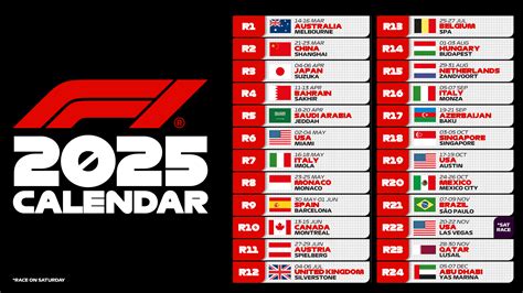 F1 2025 Wall Calendar