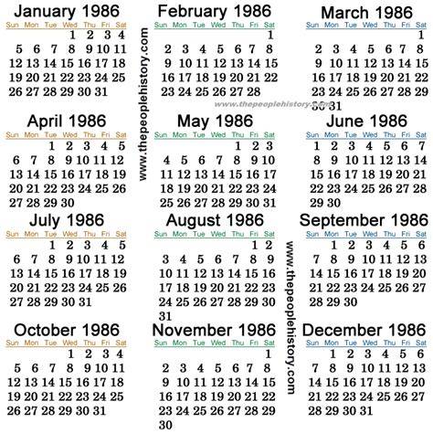 Feb 1986 Calendar