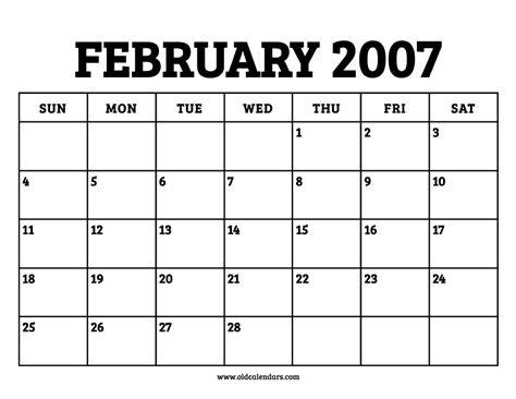 Feb 2007 Calendar