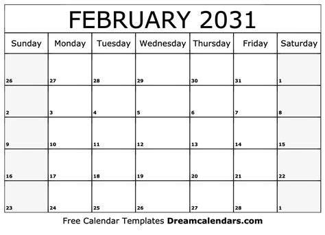 February 2031 Calendar
