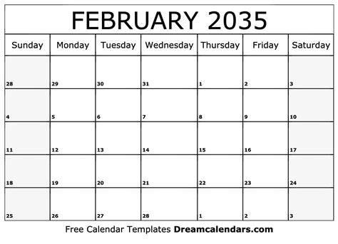 February 2035 Calendar