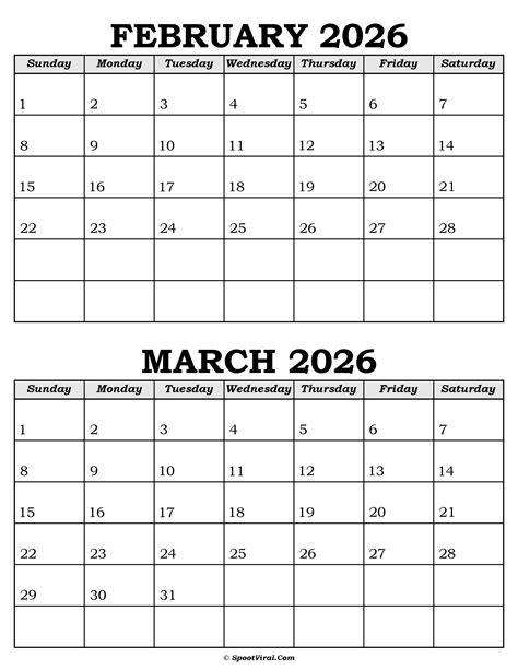 February And March Calendar