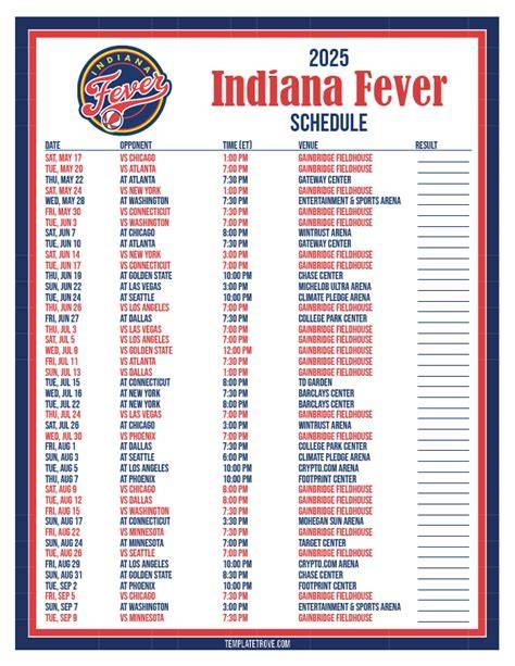 Fever Schedule 2025 Printable
