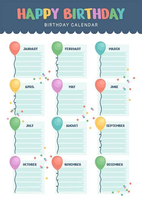 calendar for birthdays