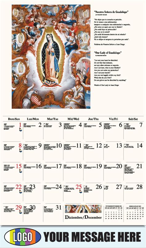 mexican calendar with saint names
