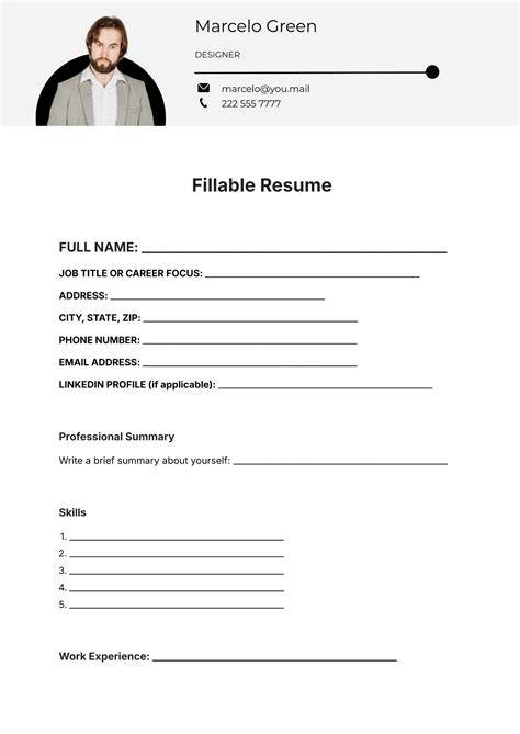 Fill In Blank Printable Resume Worksheet