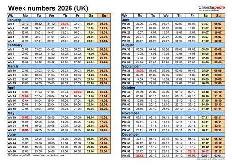 calendar with week numbers