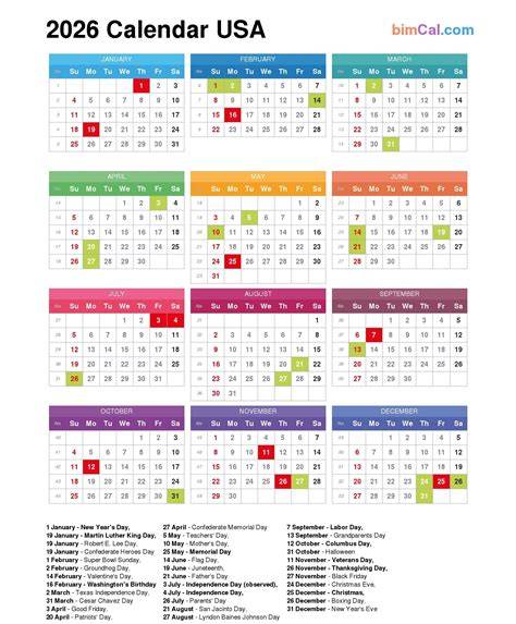 2026 calendar with holidays