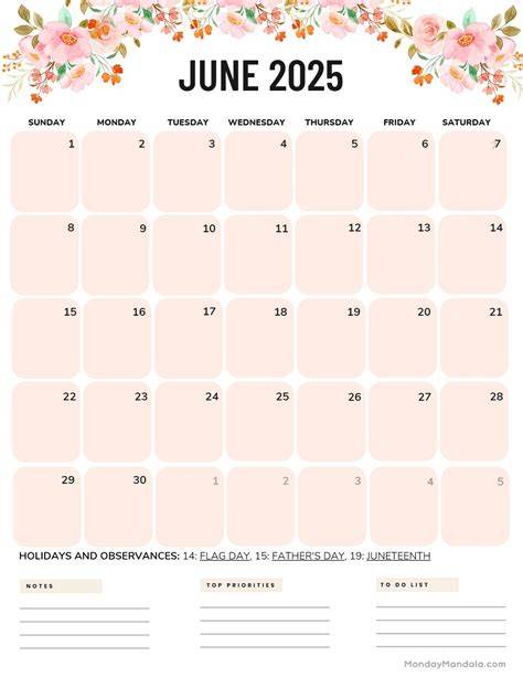 color 2025 june calendar planner printable