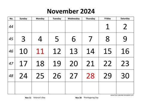 november 2024 calendar with holidays