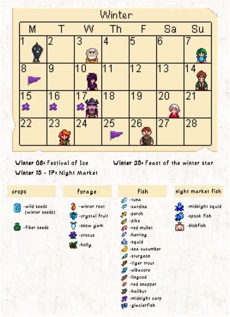 winter calendar stardew