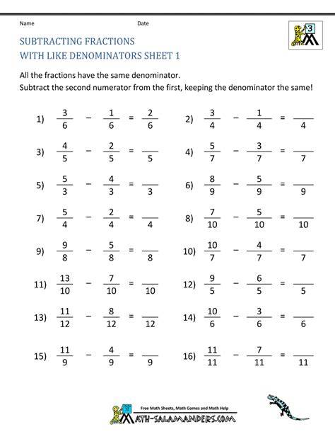 Fraction Worksheets Printable