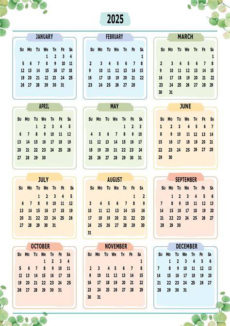 2025 one page calendar