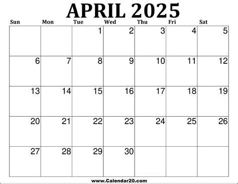 april 2025 calendar printable