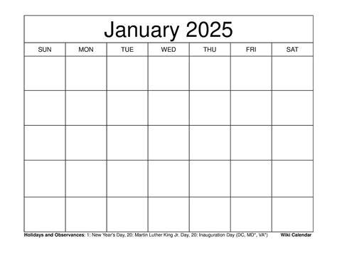 blank january 2025 calendar
