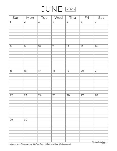 june calendar page printable