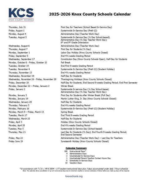 knox county schools calendar