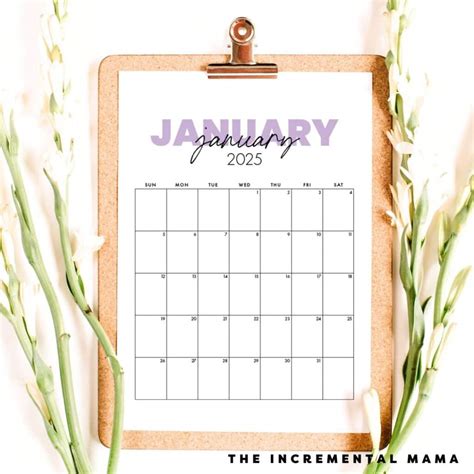 one page calendar 2025