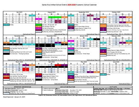 santa ana unified calendar
