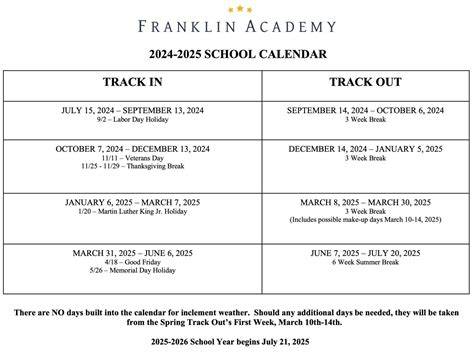 Franklin Academy Calendar 24 25
